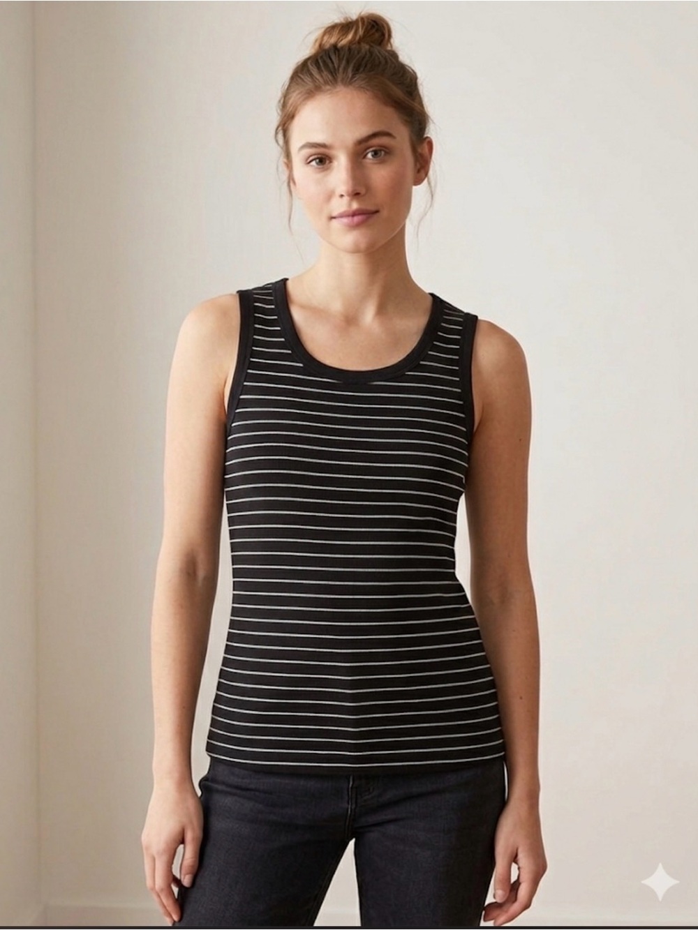 Women's CeCe Black & White Striped Tank Top M